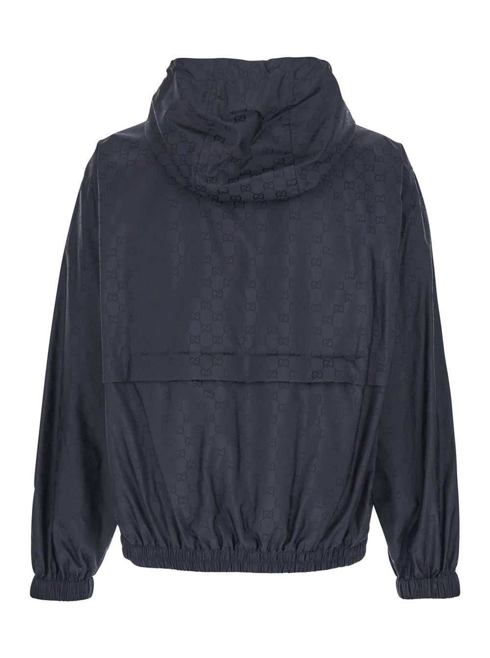 Gucci Men Blue Jacket With Fixed Hood And Gg All-Over Motif In Tech Fabric For Men GUCCI