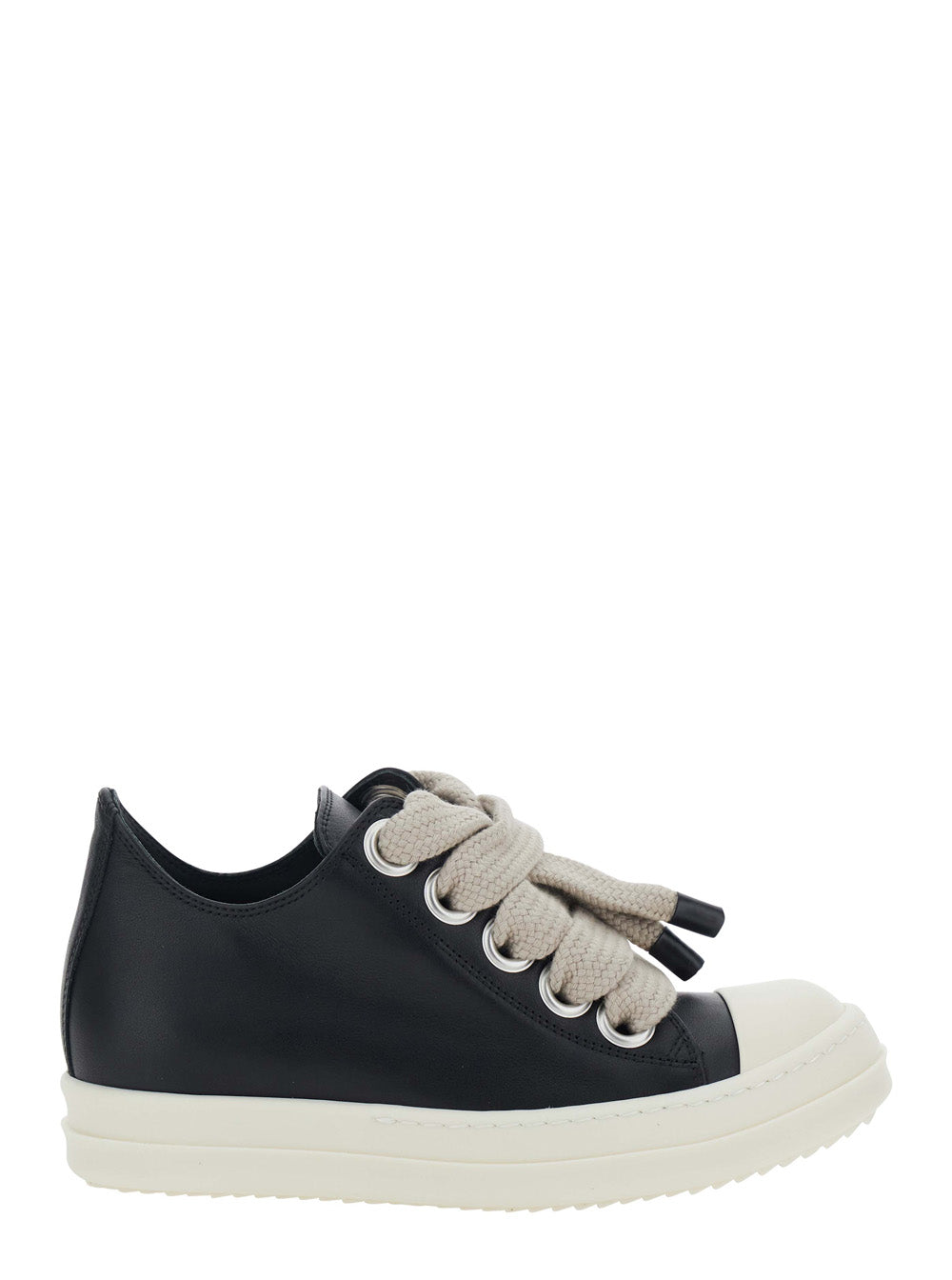 Rick Owens Women 'Jumbolace' Black Low Top Sneakers With Oversized Laces And Chunky Sole In Leather For Women