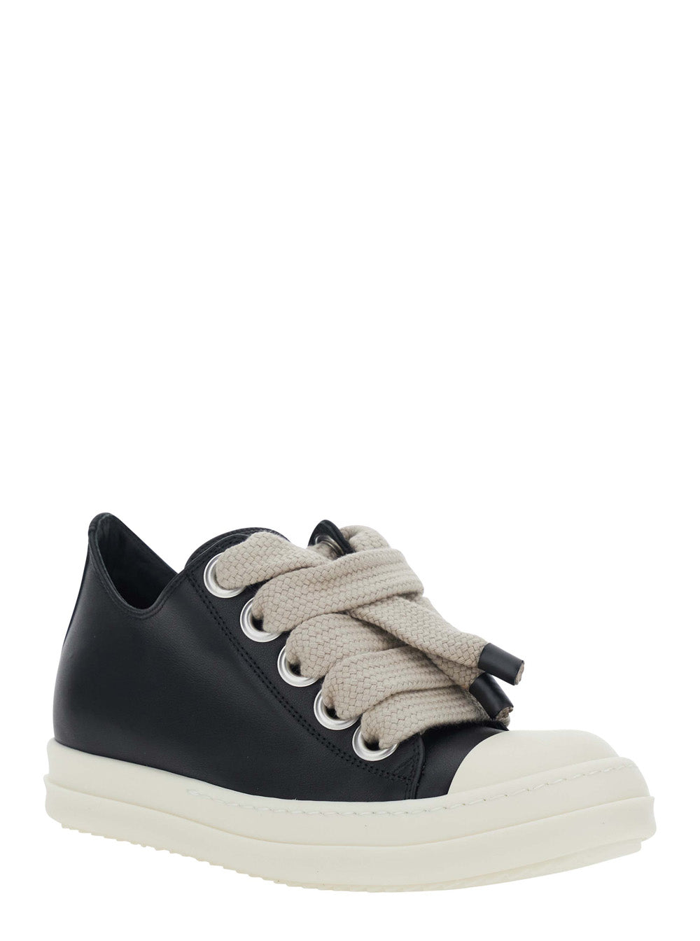 Rick Owens Women 'Jumbolace' Black Low Top Sneakers With Oversized Laces And Chunky Sole In Leather For Women