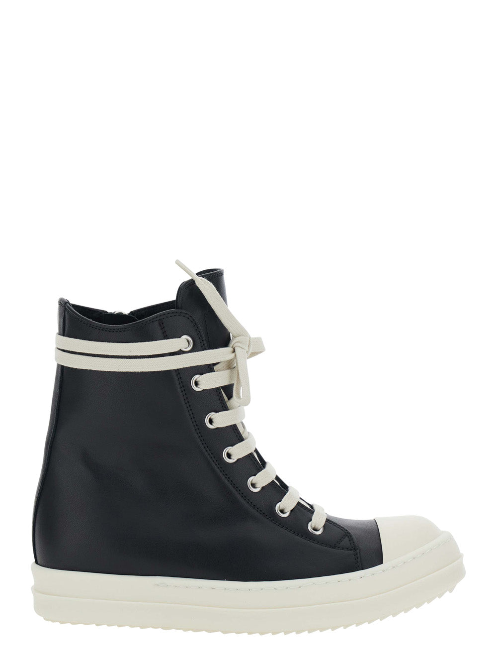 Rick Owens Women Black Sneakers With Oversized Decorative Laces And Zip Closure On The Side In Leather For Women
