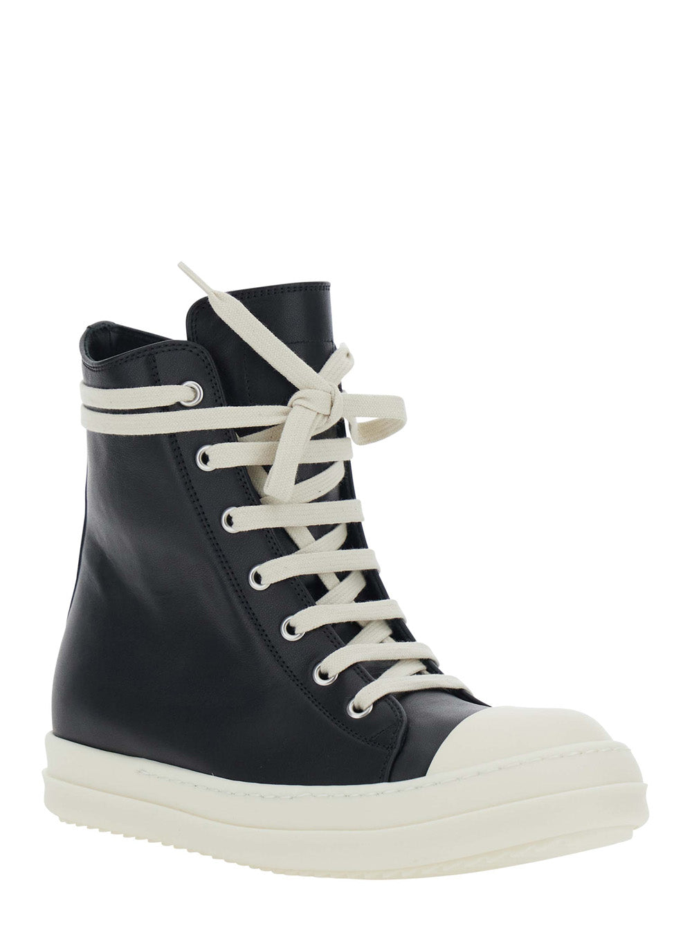 Rick Owens Women Black Sneakers With Oversized Decorative Laces And Zip Closure On The Side In Leather For Women