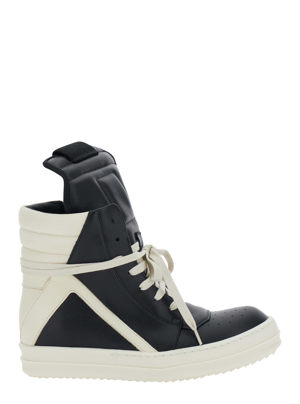 Rick Owens Women 'Geobasket' Black Sneakers With Oversized Decorative Laces And Zip Closure On The Side In Leather For Women