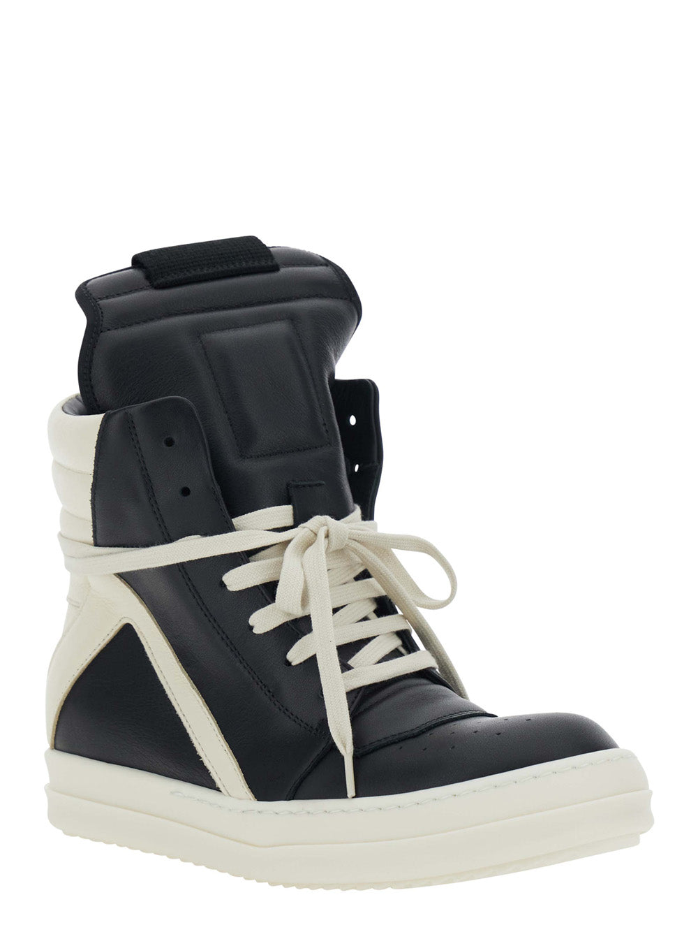 Rick Owens Women 'Geobasket' Black Sneakers With Oversized Decorative Laces And Zip Closure On The Side In Leather For Women