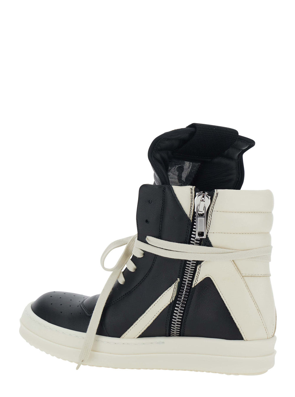 Rick Owens Women 'Geobasket' Black Sneakers With Oversized Decorative Laces And Zip Closure On The Side In Leather For Women