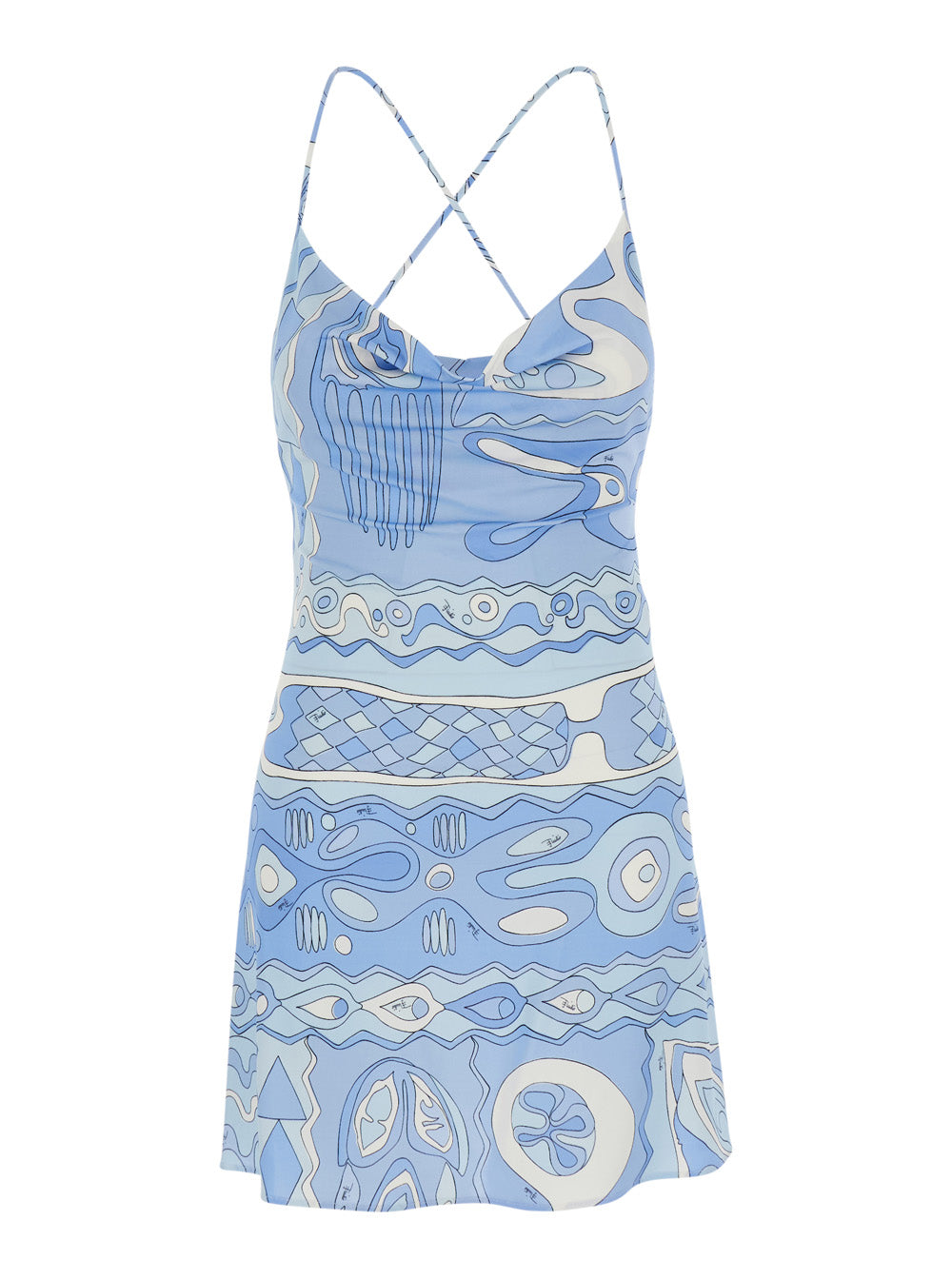 Pucci Women Light Blue Sleeveless Dress With Crossed Spaghetti Straps And All-Over Geometric Print In Stretch Viscose For Women PUCCI
