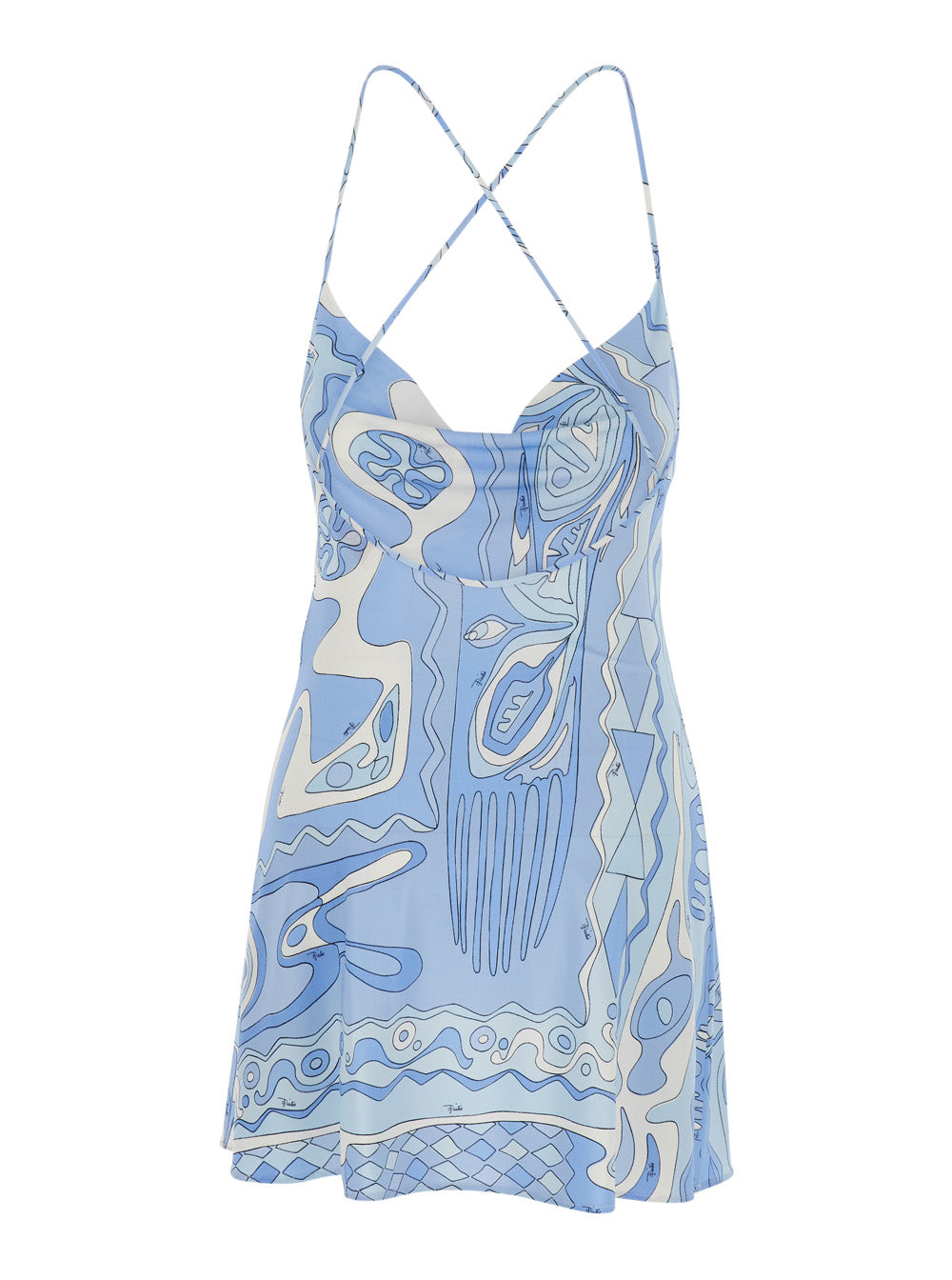 Pucci Women Light Blue Sleeveless Dress With Crossed Spaghetti Straps And All-Over Geometric Print In Stretch Viscose For Women PUCCI