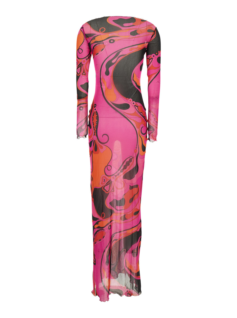 Pucci Women Fuchsia Long Dress With Round Neckline And All-Over Orchidea Print In Tech Fabric For Women PUCCI