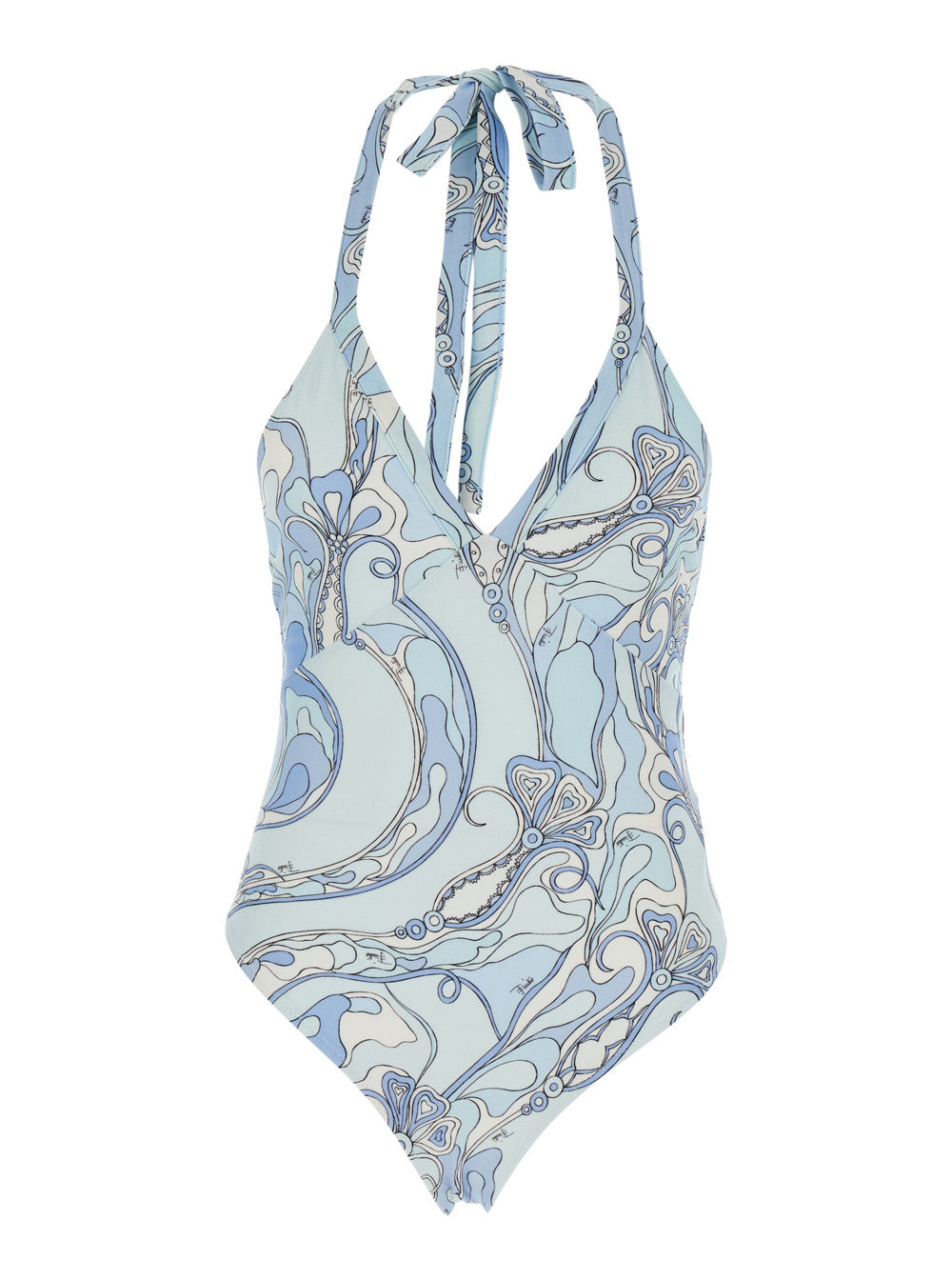 Pucci Women Light Blue Swimsuit With Halterneck Tie Closure And All-Over Orchidea Print In Stretch Tech Fabric For Women PUCCI