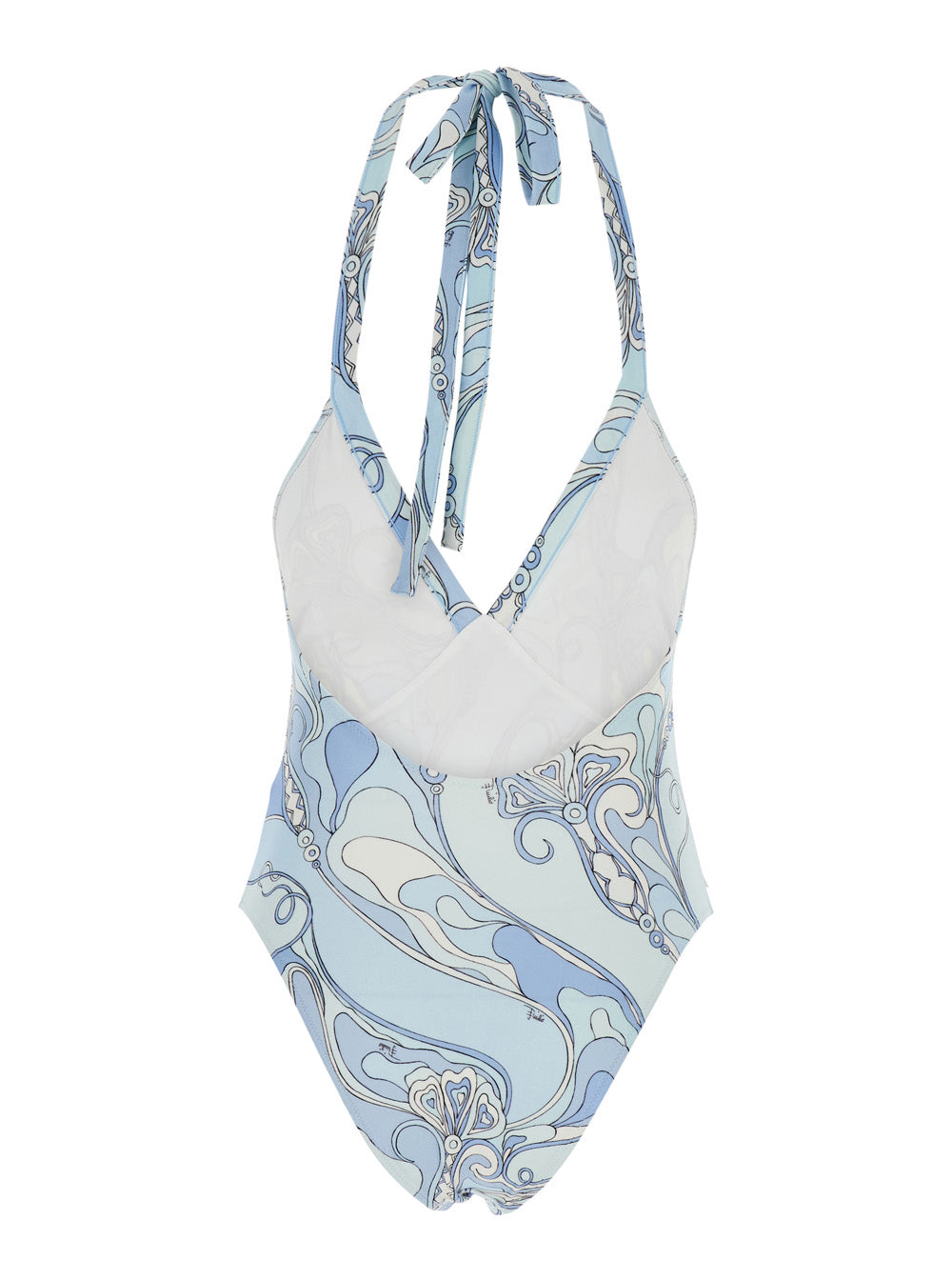 Pucci Women Light Blue Swimsuit With Halterneck Tie Closure And All-Over Orchidea Print In Stretch Tech Fabric For Women PUCCI