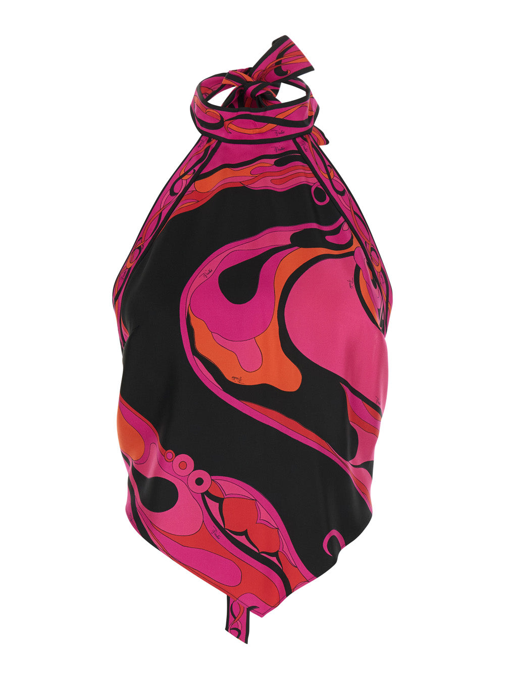 Pucci Women Fuchsia Sleeveless Top With Halterneck And All-Over Orchidea Print In Silk For Women PUCCI