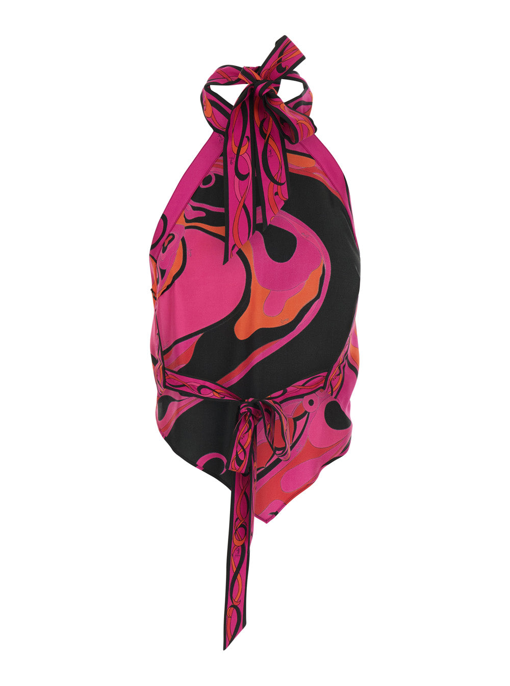 Pucci Women Fuchsia Sleeveless Top With Halterneck And All-Over Orchidea Print In Silk For Women PUCCI