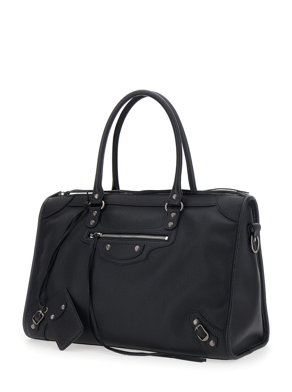 Balenciaga Men Handbag 'Le City' Large With Adjustable And Removable Shoulder Strap And Zip Pocket On The Front In Grained Black Leather For Men BALENCIAGA