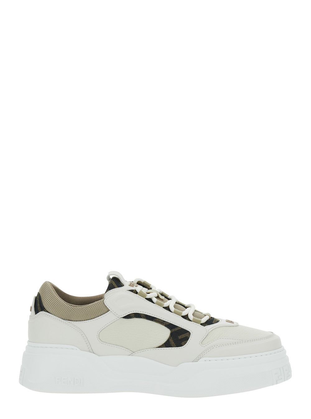 Fendi Men Sneaker 'Force' With Ff Jacquard Details And Chunky Leather Sole White Men FENDI