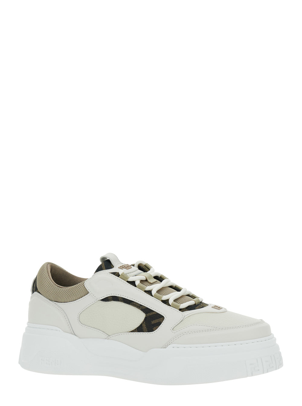 Fendi Men Sneaker 'Force' With Ff Jacquard Details And Chunky Leather Sole White Men FENDI