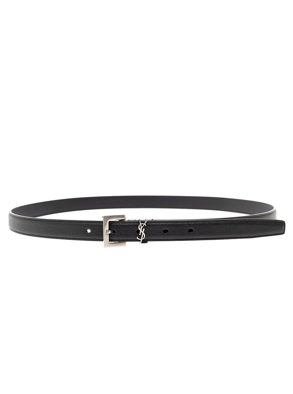 Saint Laurent Men Leather Belt With Silver Metal Buckle Men Ysl SAINT LAURENT