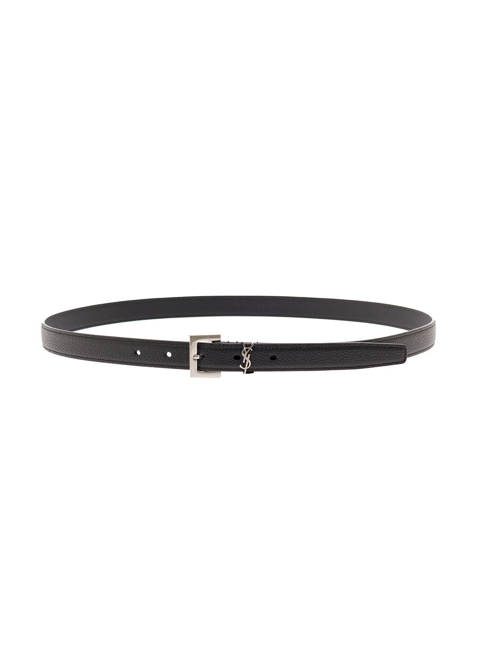 Saint Laurent Men Belt 'Cassandra' In Leather With Black Silver Buckle For Men SAINT LAURENT
