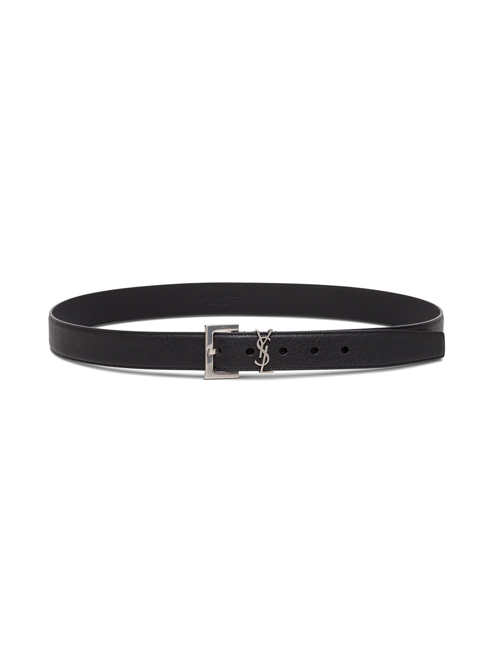 Saint Laurent Men Black 'Ysl' Leather Belt With Silver Buckle For Men SAINT LAURENT