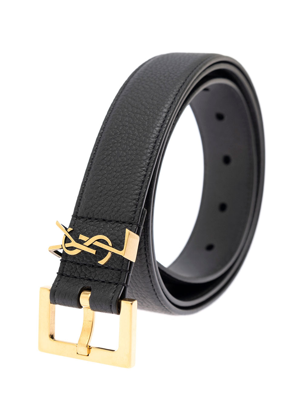 Saint Laurent Men Soft Leather Belt With Gold Metal Buckle Men Ysl SAINT LAURENT
