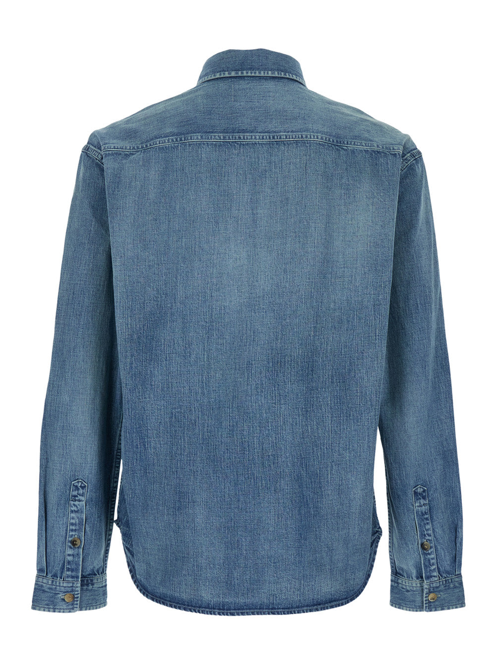 Saint Laurent Men Shirt With Classic Collar And Cassandre Embroidery On The Front In Light Blue Denim For Men SAINT LAURENT