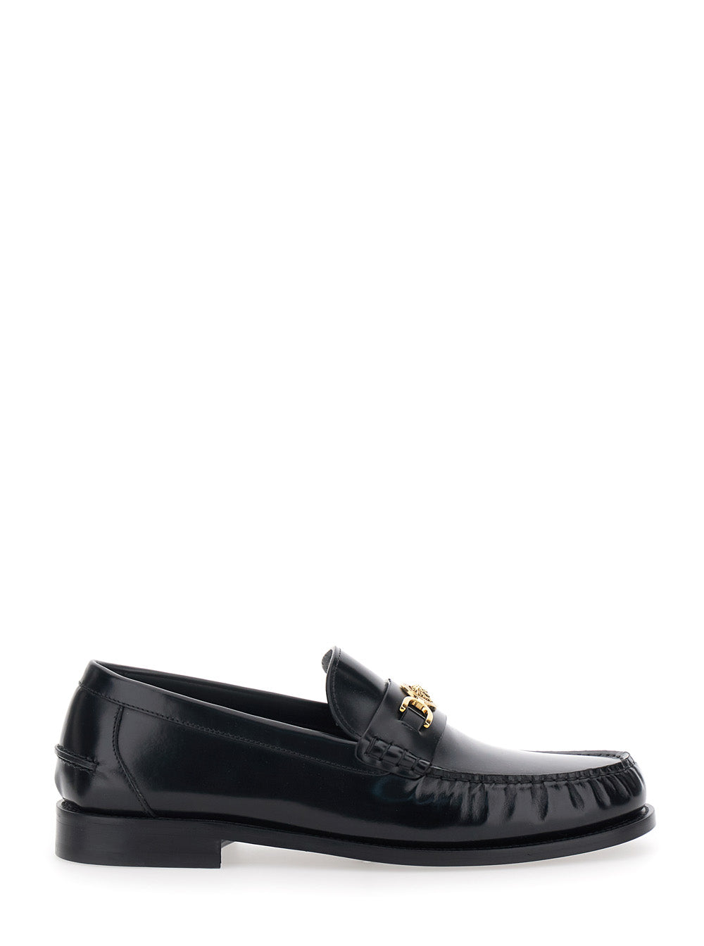 Versace Men Loafers With Metallic Medusa Head Detail In Black Leather For Men VERSACE