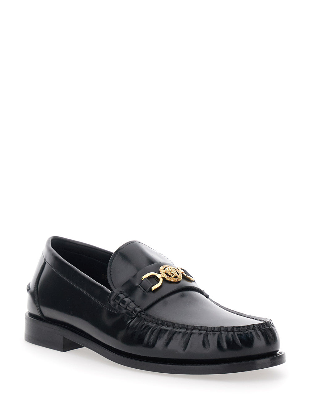 Versace Men Loafers With Metallic Medusa Head Detail In Black Leather For Men VERSACE