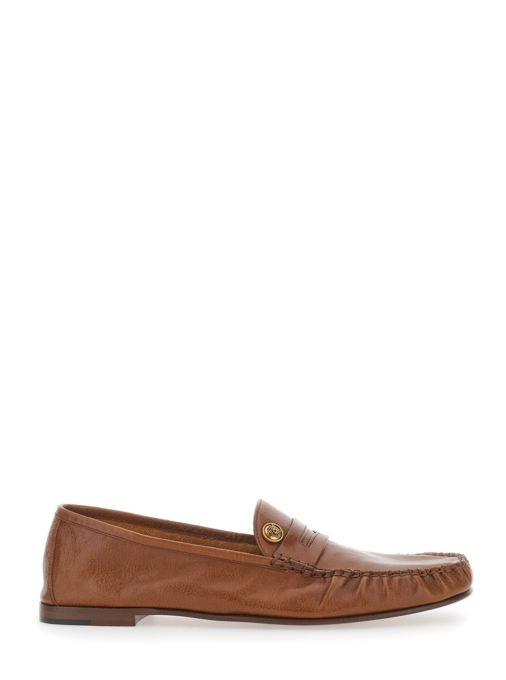 Versace Men Loafers 'Leafer Medusa' Brown With Rounded Toe In Leather Men VERSACE