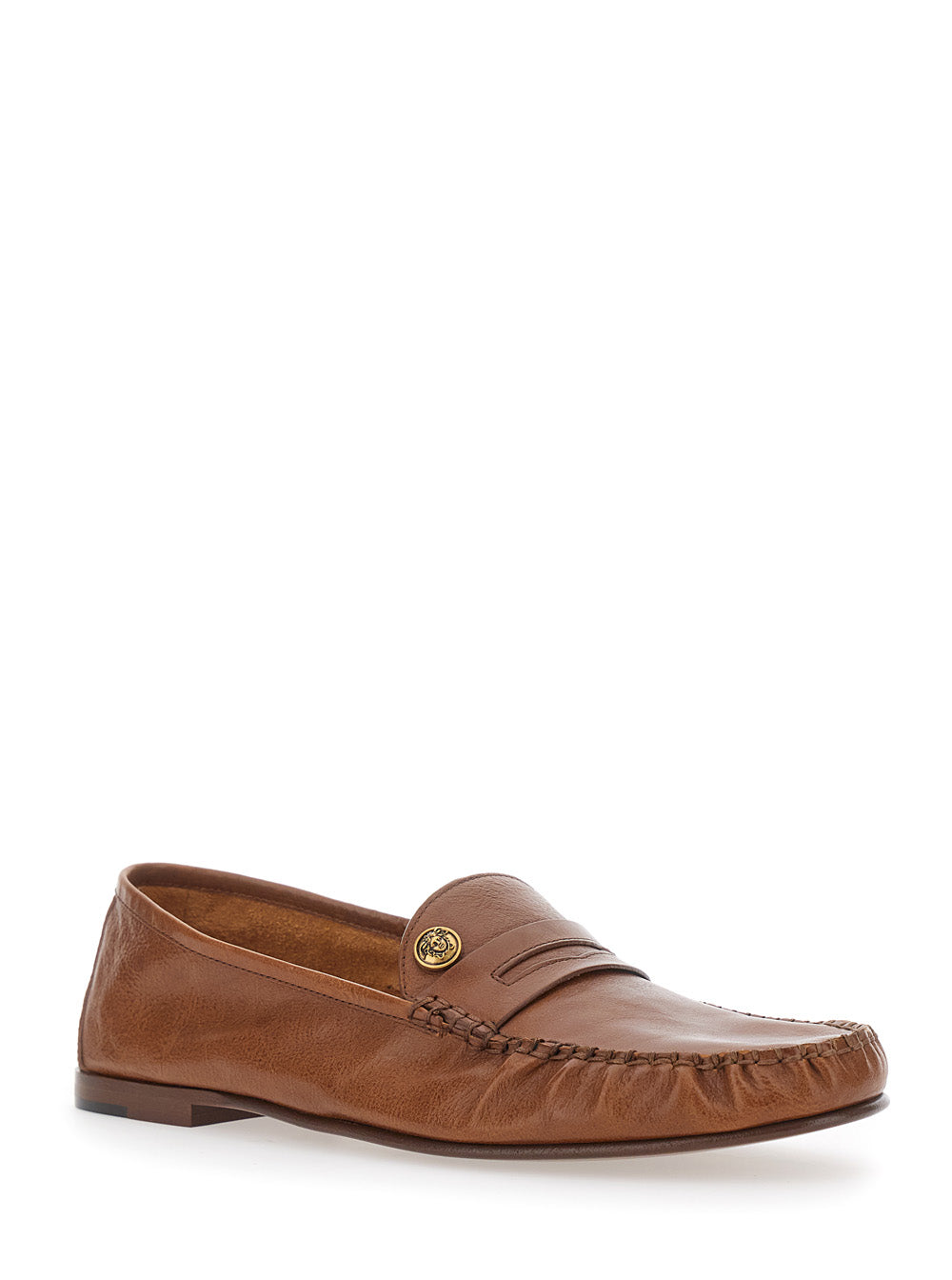 Versace Men Loafers 'Leafer Medusa' Brown With Rounded Toe In Leather Men VERSACE