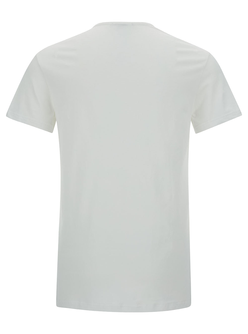 Versace Men Crew Neck T-Shirt With Medusa Print On The Front In White Stretch Cotton For Men VERSACE