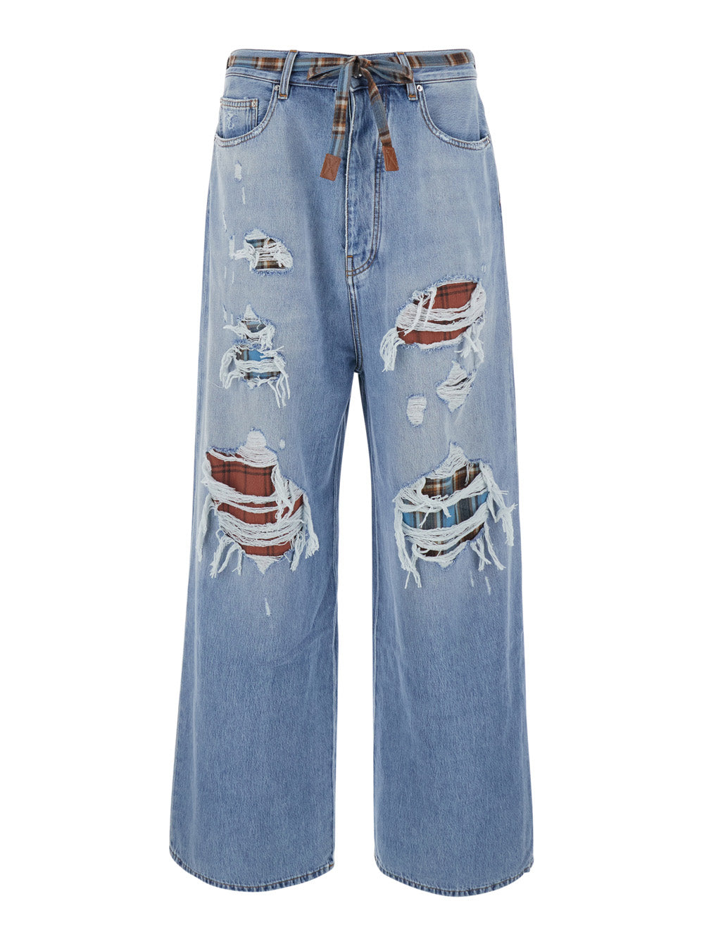 Amiri Men Light Blue Jeans With Ripped Details On The Front And Bow On The Waist In Denim For Men
