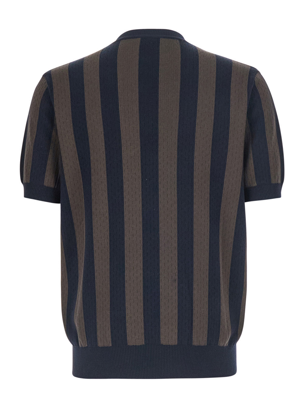 Fendi Men Blue Crew Neck T-Shirt With All-Over Striped Motif In Cotton And Silk For Men