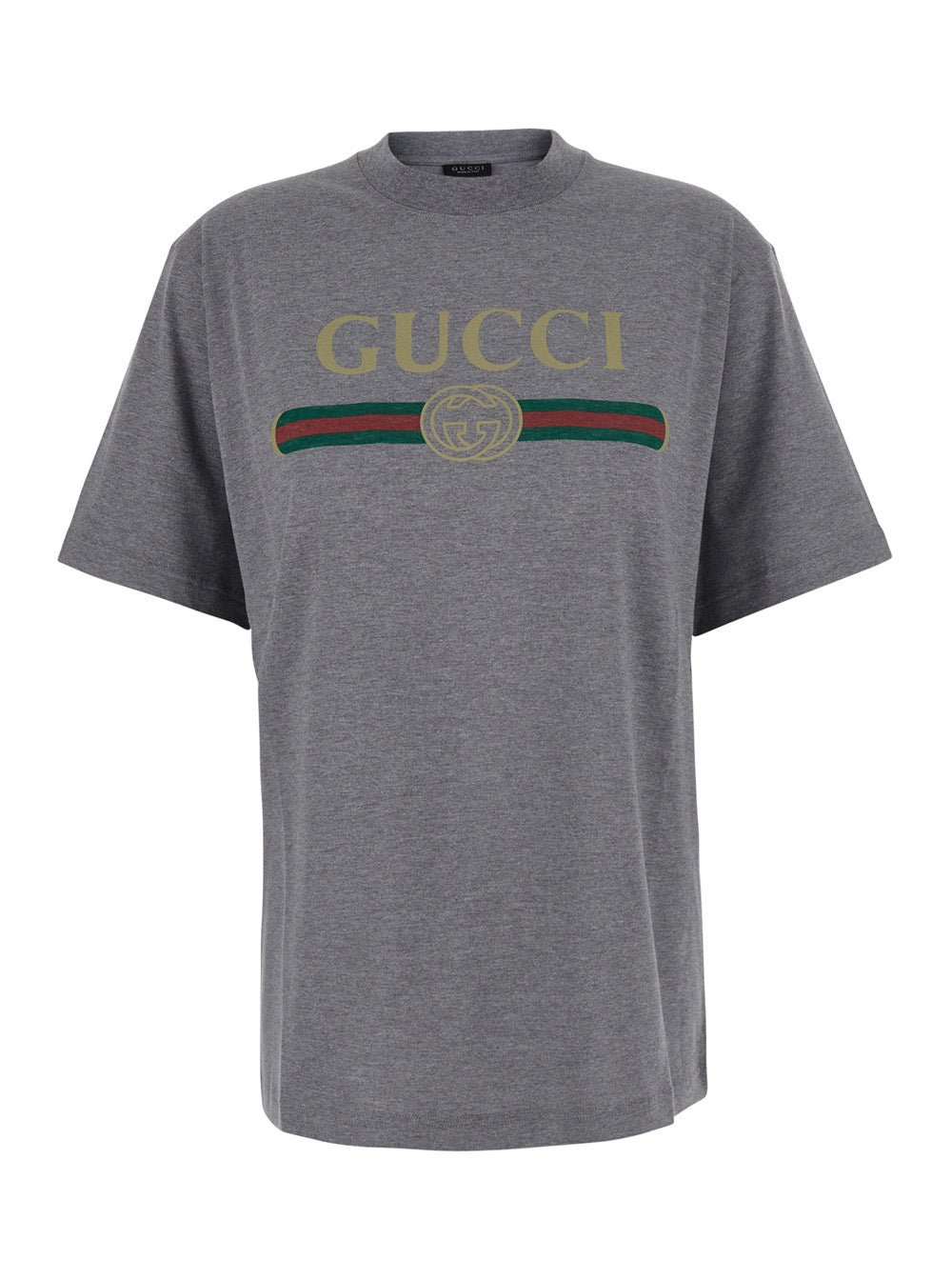 Gucci Women Gray Crew Neck T-Shirt With Logo Print On The Front In Cotton For Women