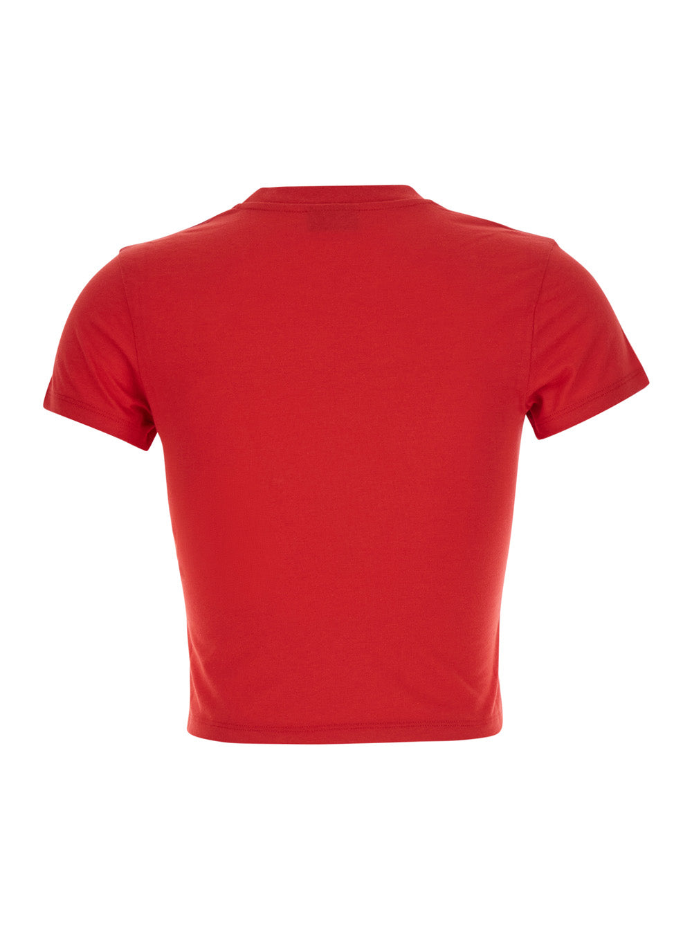 Gucci Women Red Cropped T-Shirt With Tone-On-Tone Logo On The Front And Dropped Shoulders In Cotton For Women