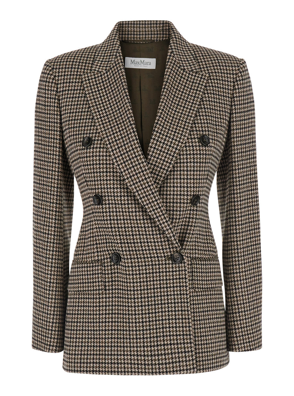 Max Mara Women 'Eccelso' Multicolor Double-Breasted Jacket With Peak Revers And All-Over Houndstooth Motif In Wool Blend For Women