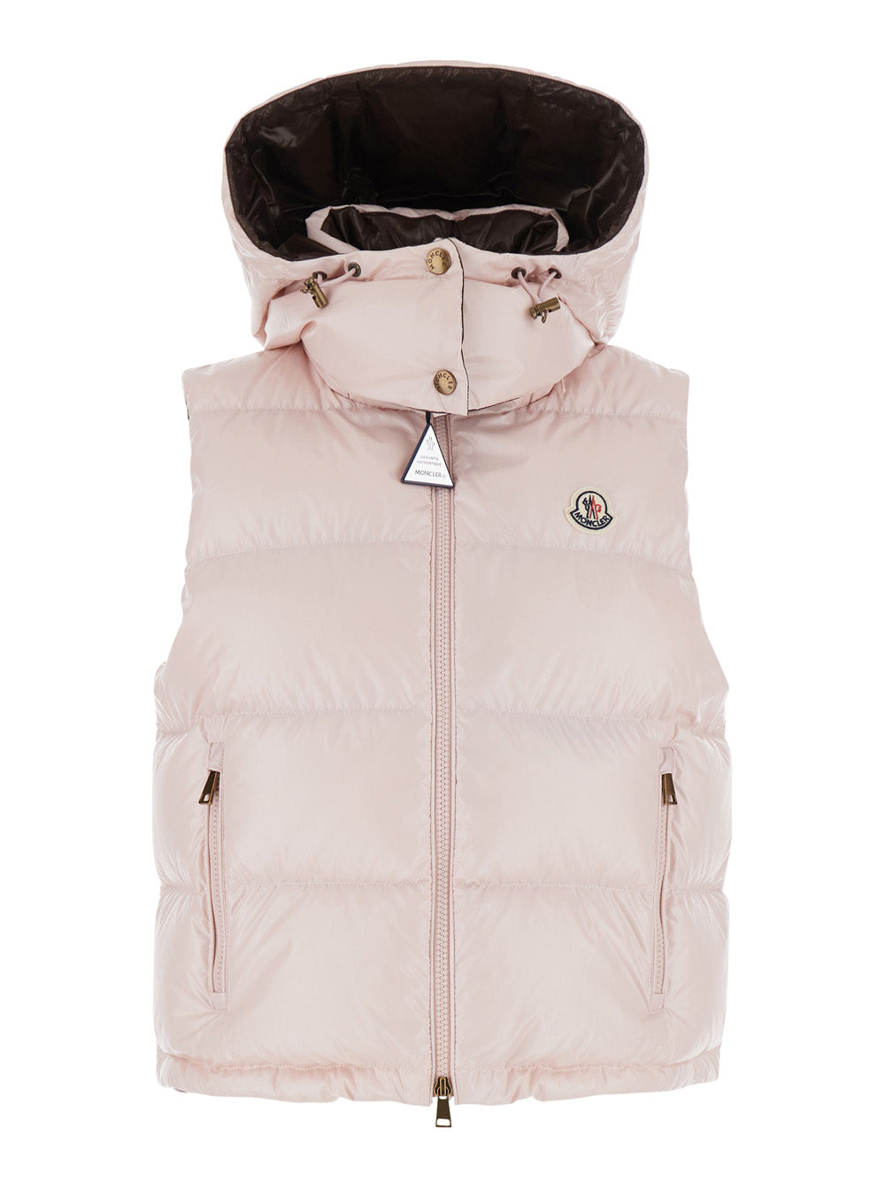 Moncler Women Pink Vest With Removable Hood And Logo Patch On The Front In Tech Fabric For Women