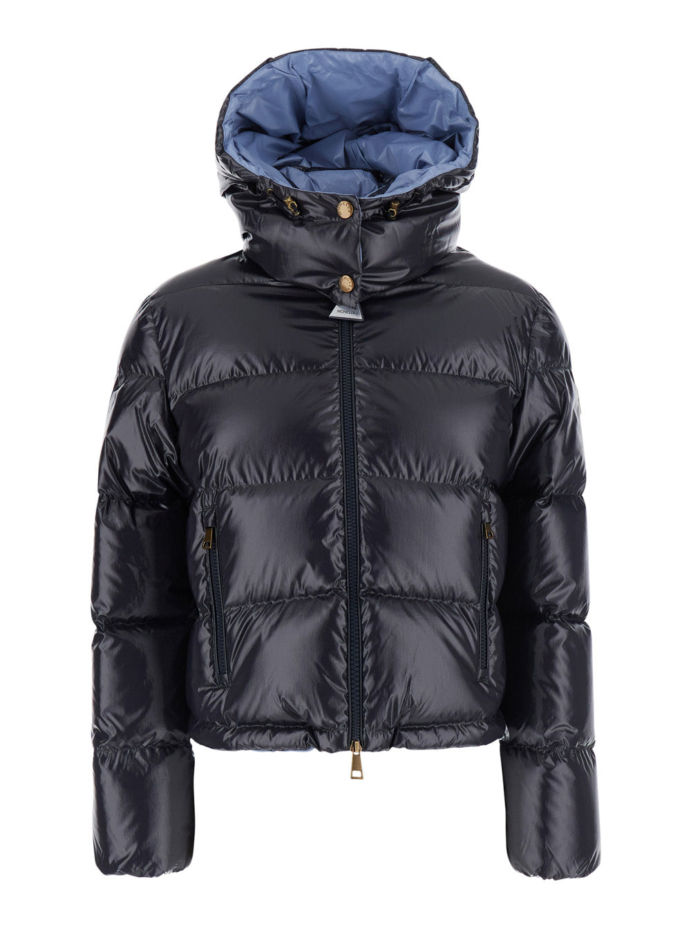 Moncler Women 'Niveole' Blue Down Jacket With Removable Hood With Buttons And Logo Patch On The Sleeve In Tech Fabric For Women