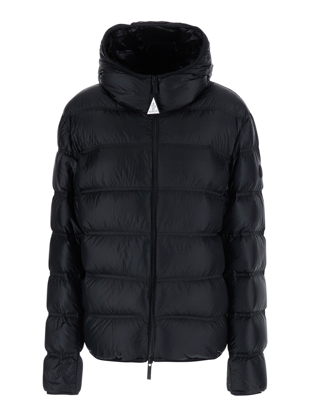 Moncler Men 'Guadiana' Black Down Jacket With Logo Plate On Zipper And Logo Patch On Sleeve In Tech Fabric For Men