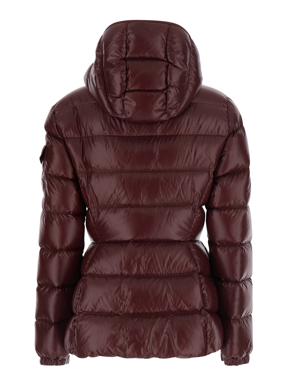 Moncler Women 'Barante' Red Down Jacket With Hood And Applied Pocket On Sleeve With Logo Patch In Tech Fabric For Women
