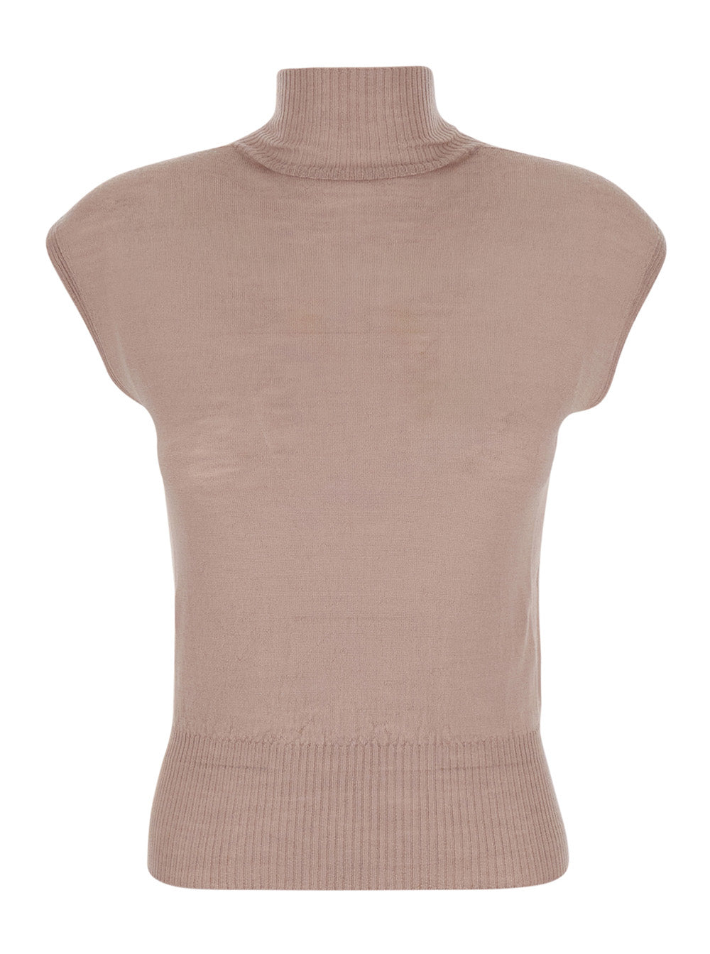 Rick Owens Women Pink Turtleneck Top With Short Sleeves In Wool For Women