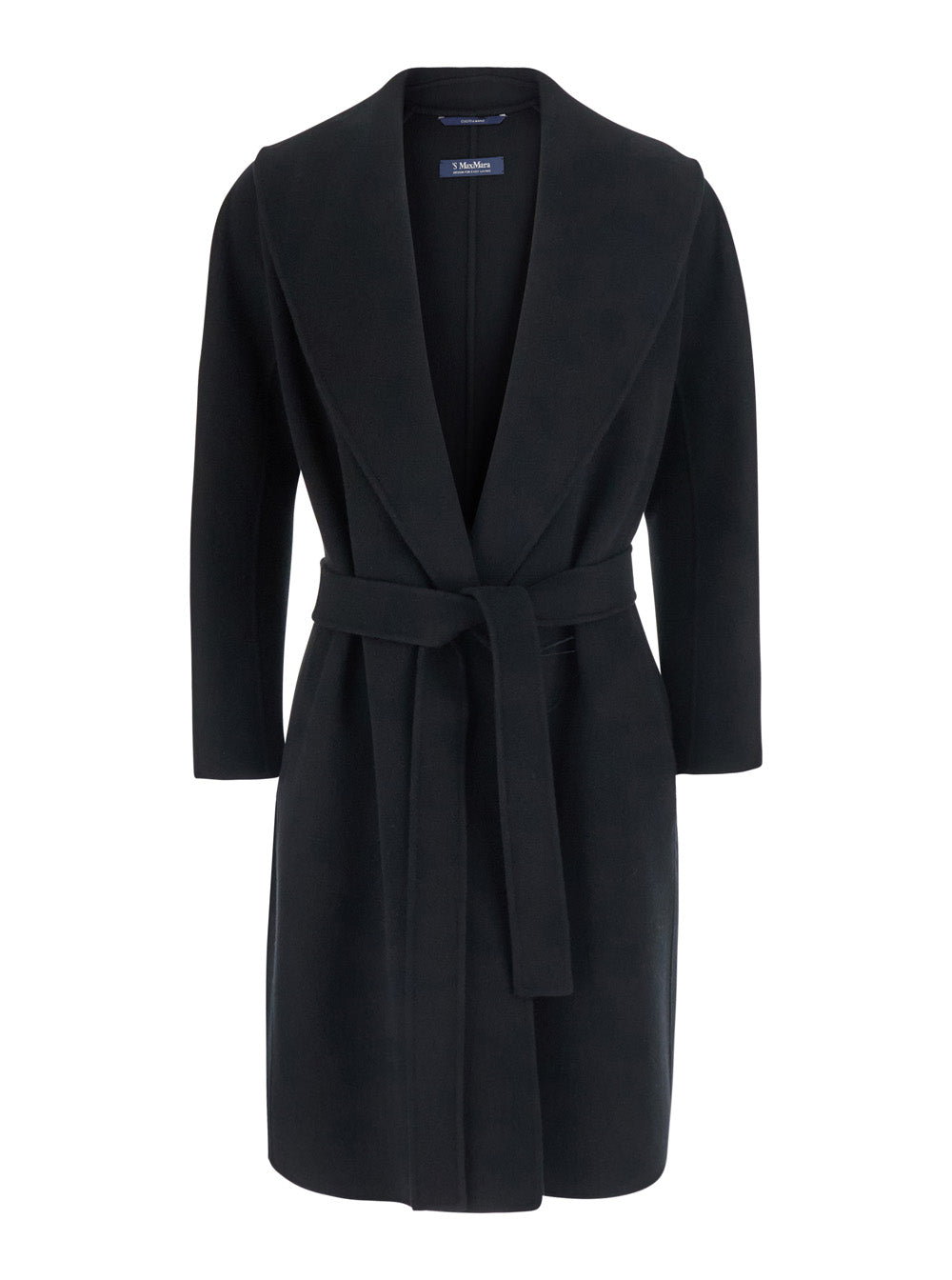'S Maxmara Women 'Messi' Black Coat With Front Belt Closure In Wool For Women