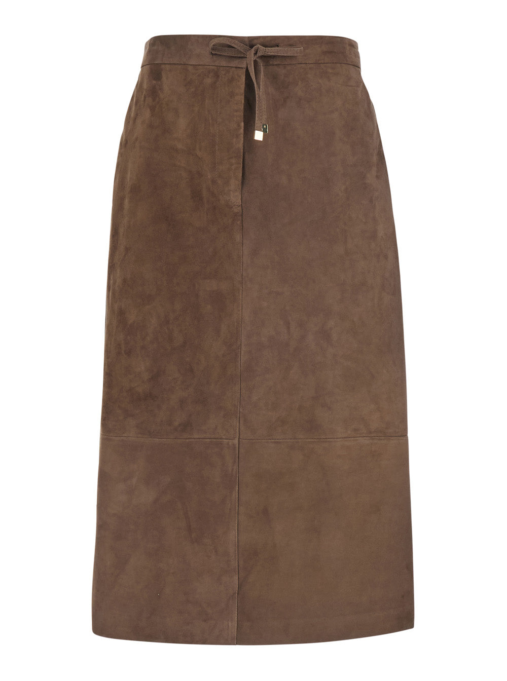 'S Maxmara Women 'Gazza' Brown Midi Skirt With Drawstring On The Front And Elasticized Waist On The Back In Suede For Women