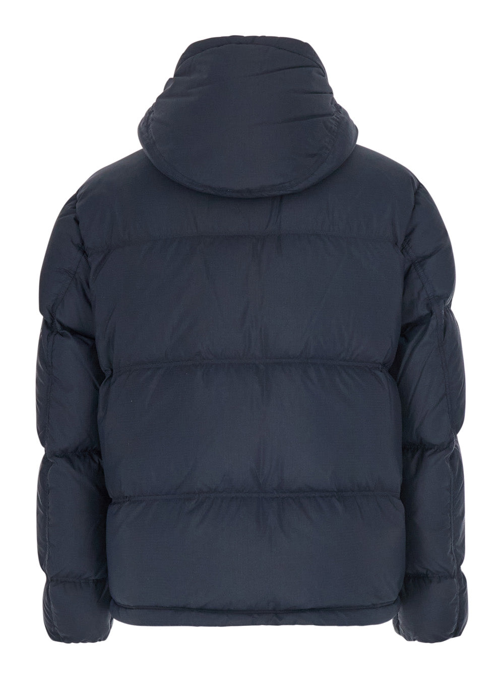 Stone Island Men Blue Down Jacket With Removable Hood And Logo Patch On The Sleeve In Tech Fabric For Men
