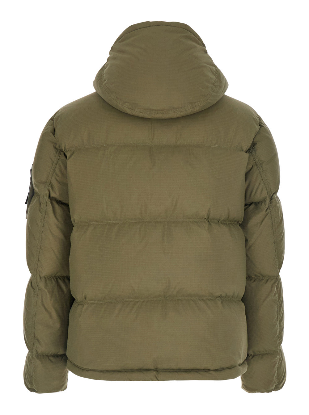 Stone Island Men Green Down Jacket With Removable Hood And Logo Patch On The Sleeve In Tech Fabric For Men