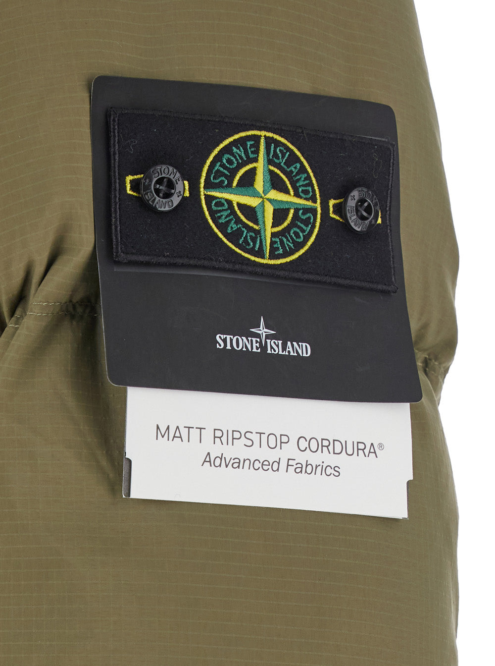 Stone Island Men Green Down Jacket With Removable Hood And Logo Patch On The Sleeve In Tech Fabric For Men