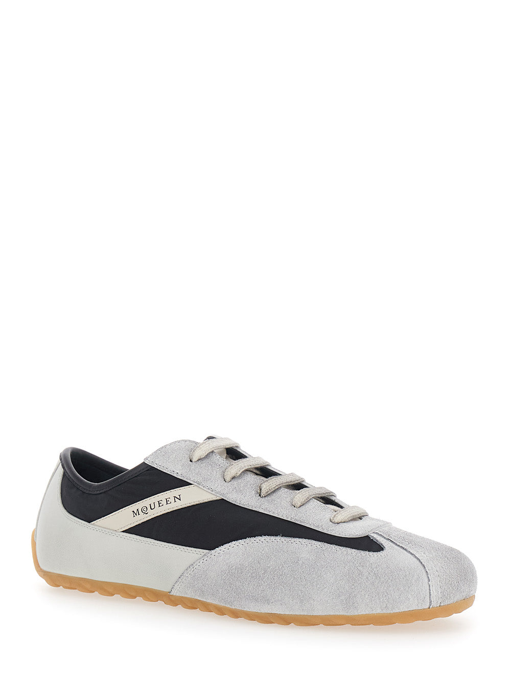 Alexander Mcqueen Men 'Boxe' Gray Low Top Sneakers With Bicolor Details And Logo Lettering On The Side In Suede For Men