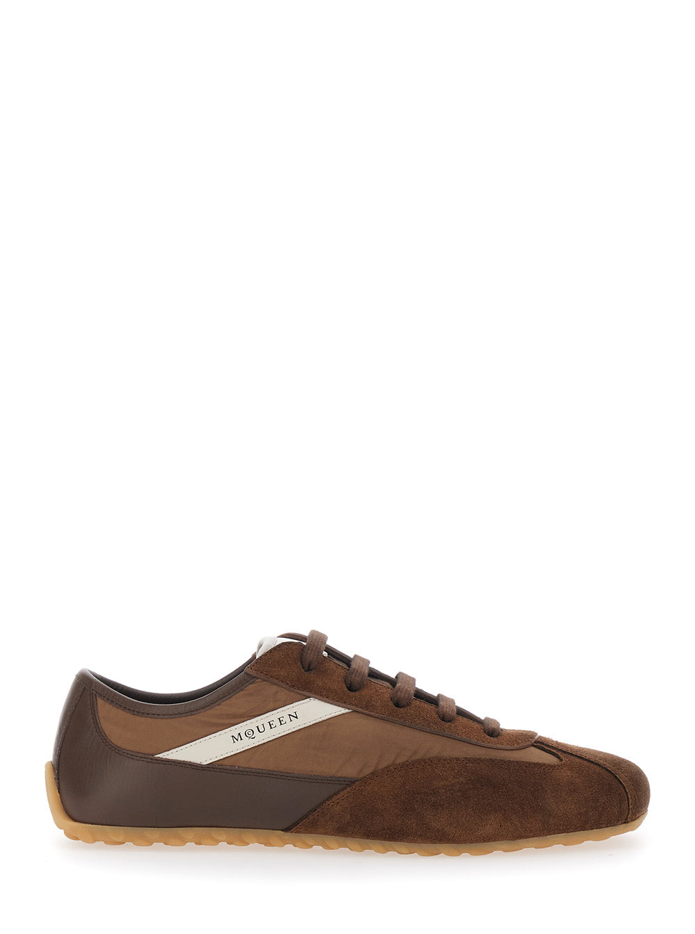 Alexander Mcqueen Men 'Boxe' Brown Low Top Sneakerswith Bicolored Details And Logo Lettering On The Side In Suede For Men