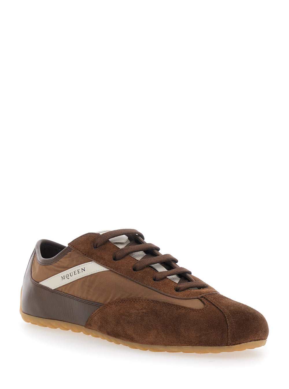 Alexander Mcqueen Men 'Boxe' Brown Low Top Sneakerswith Bicolored Details And Logo Lettering On The Side In Suede For Men