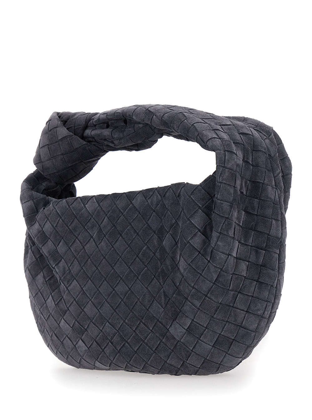 Bottega Veneta Women 'Jodie' Gray Shoulder Bag With Intreccio Motif In Suede For Women BOTTEGA VENETA