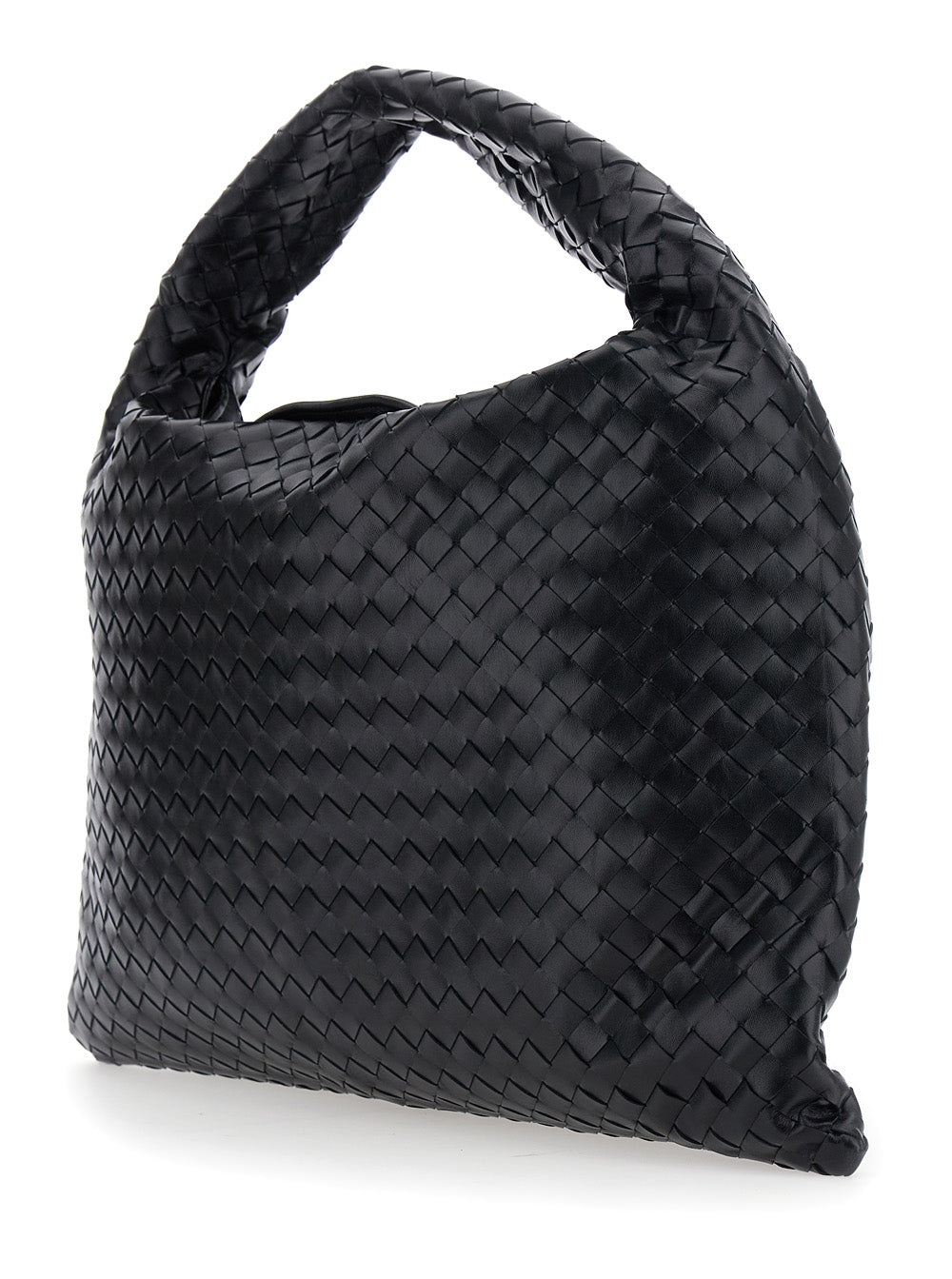 Bottega Veneta Women Black Shoulder Bag With Intreccio Motif In Leather For Women