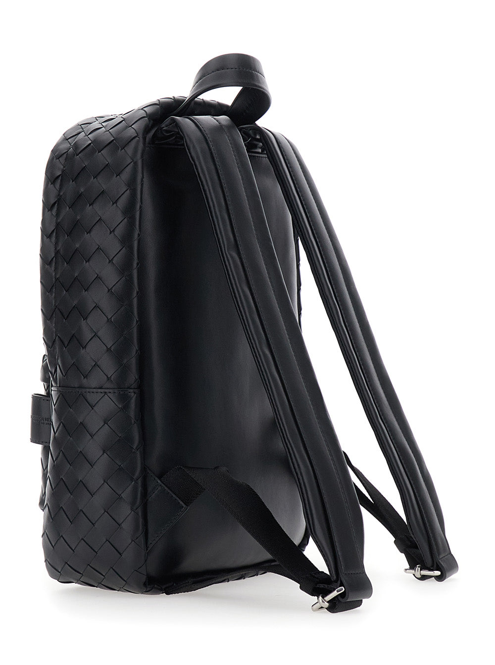 Bottega Veneta Women Black Small Backpack With Zip Pocket On The Front And Intreccio Motif In Leather For Women
