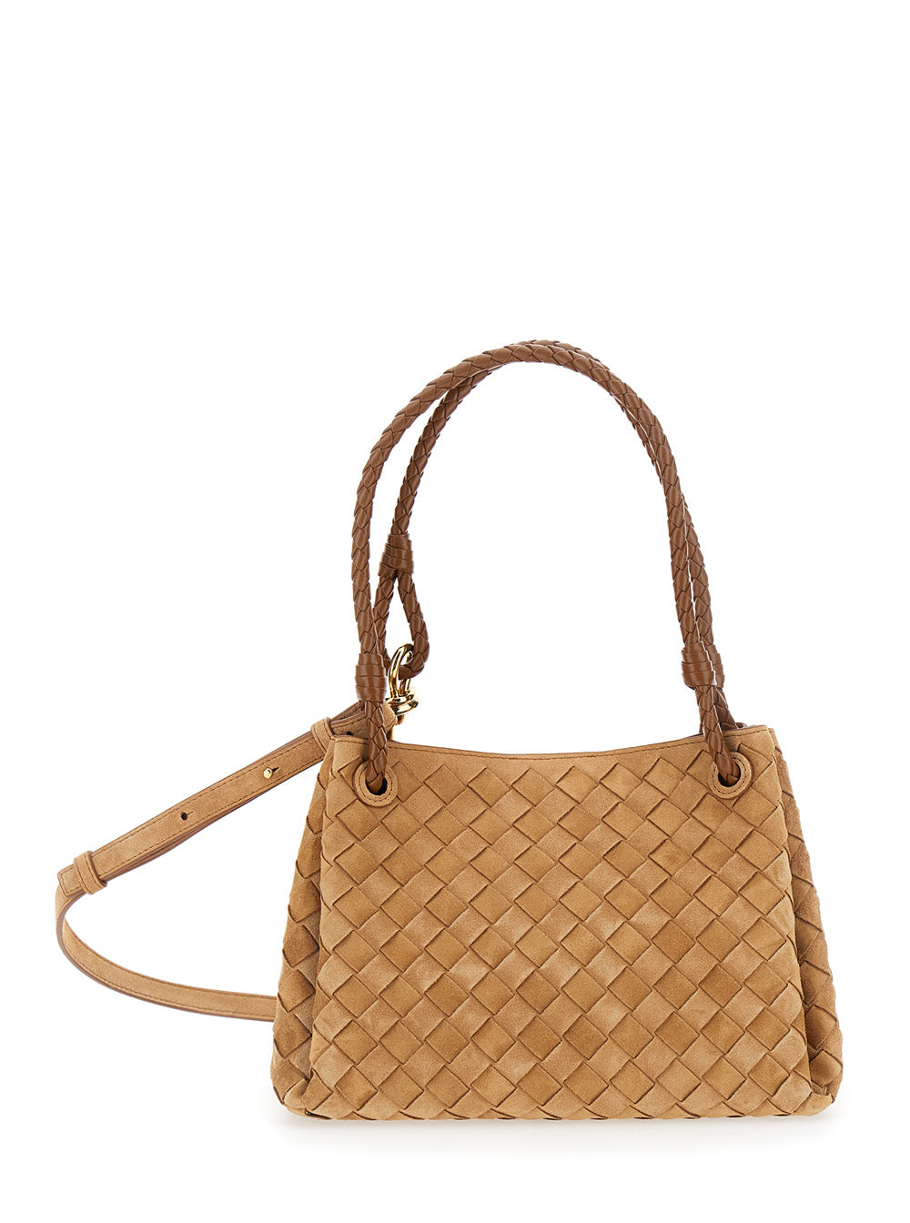 Bottega Veneta Women Brown Shoulder Bag With Adjustable And Removable Strap And Intreccio Motif In Suede For Women